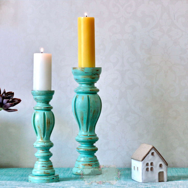Handcrafted Ornate Teak Wood Candle Holders | Set Of 2