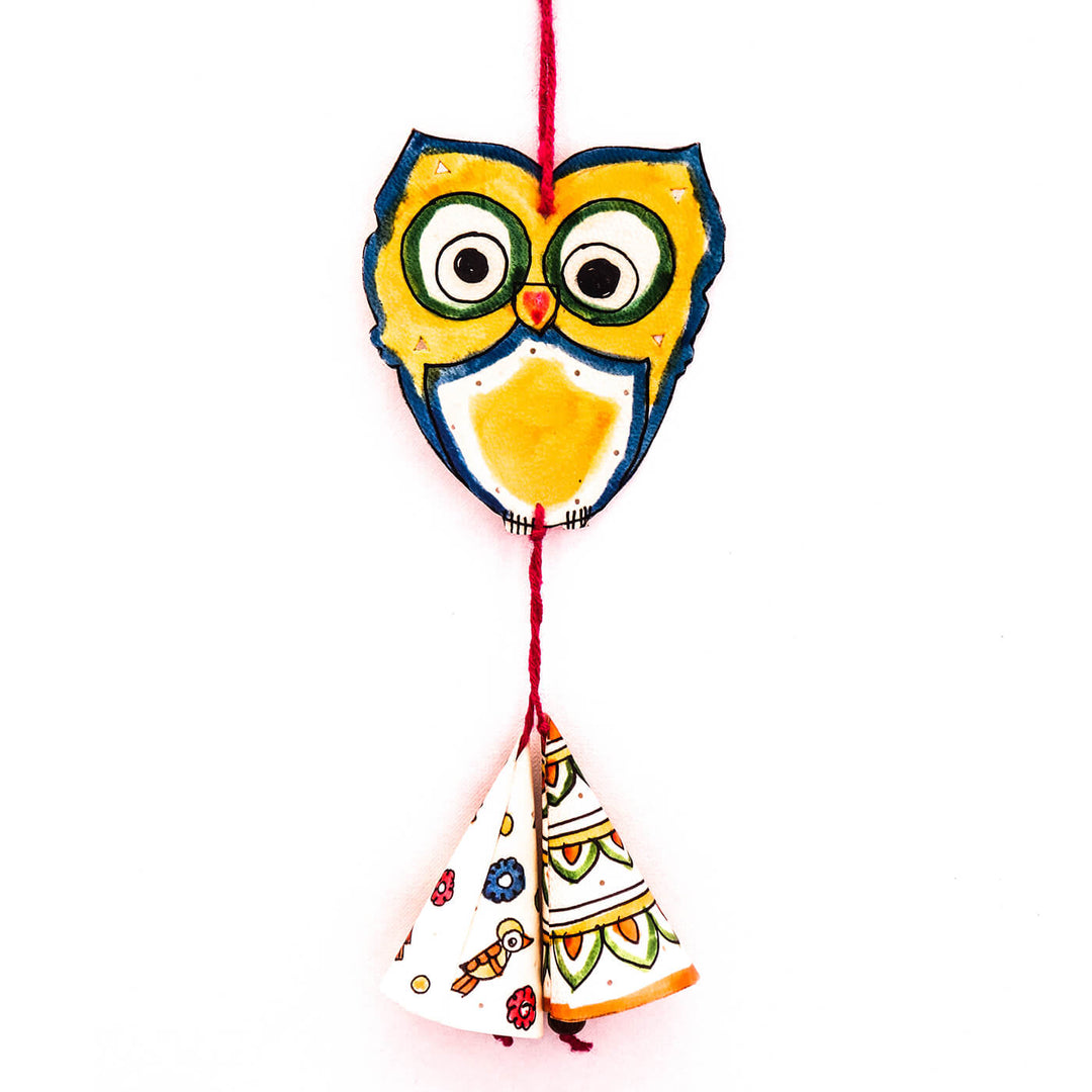 Hand-painted Owl with Tassels Tholu Puppet Hanging