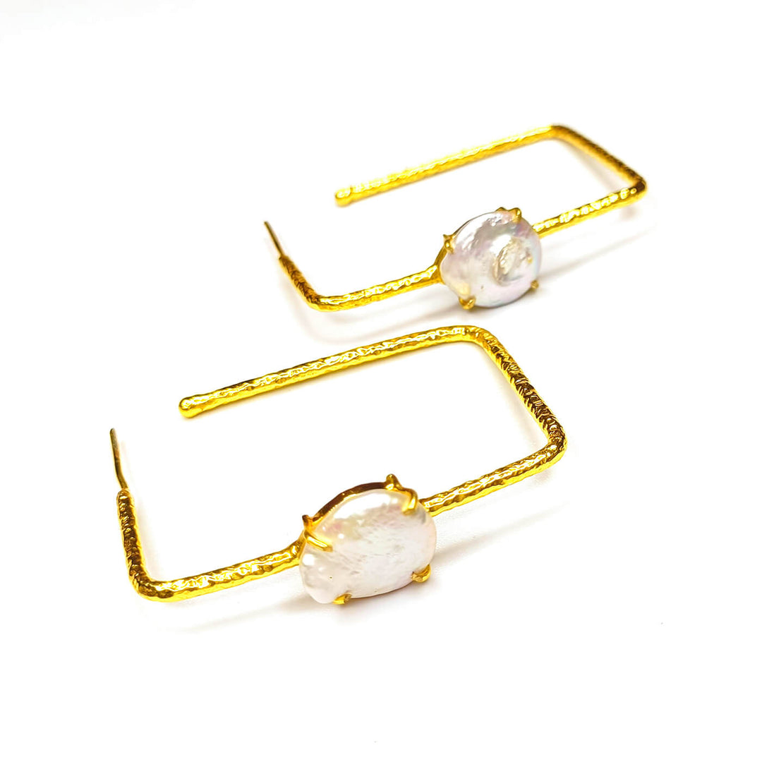 Pearl Rectangle Hoops