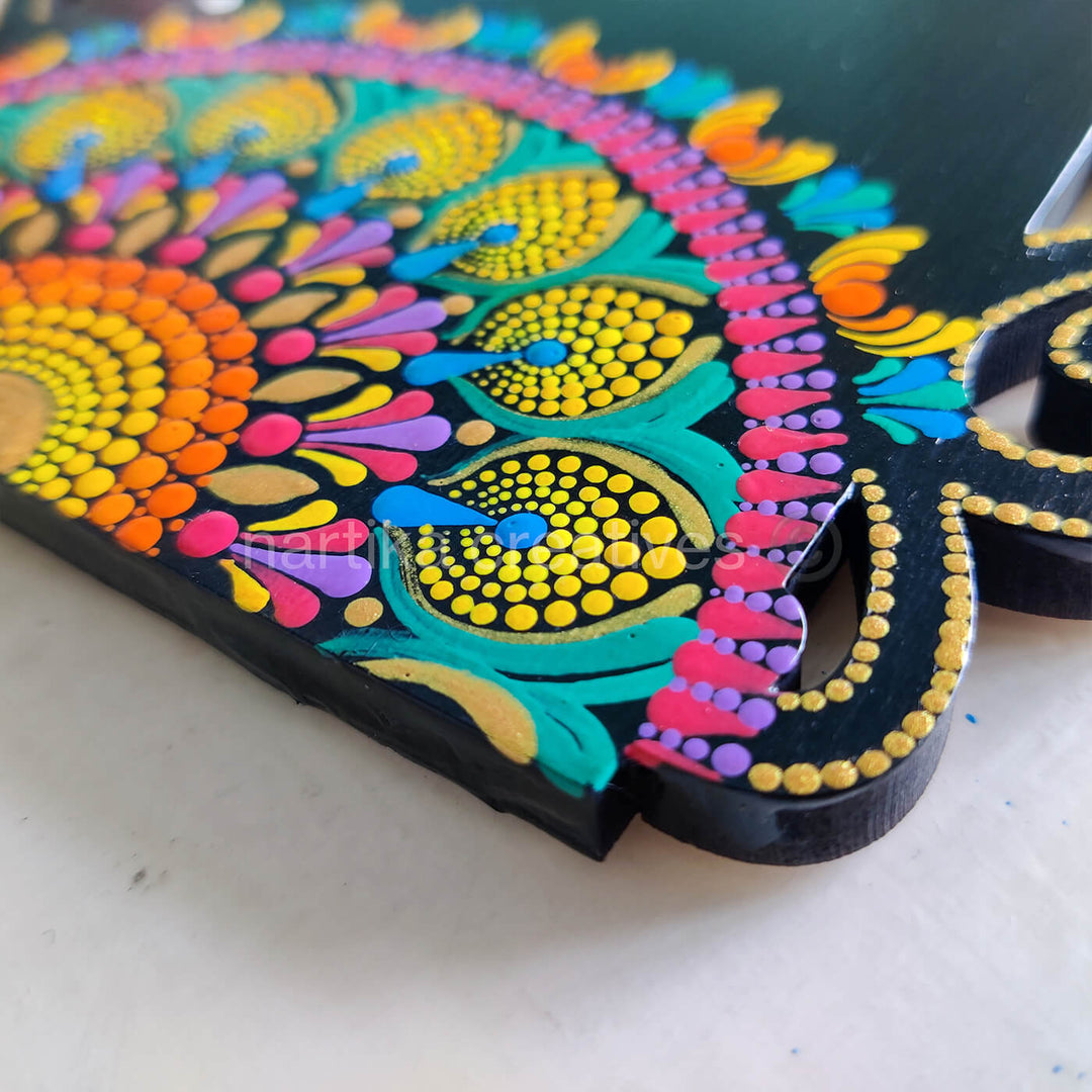 Rectangular Cutwork Name Plate With Dot Art - Close-up of Corner Detail