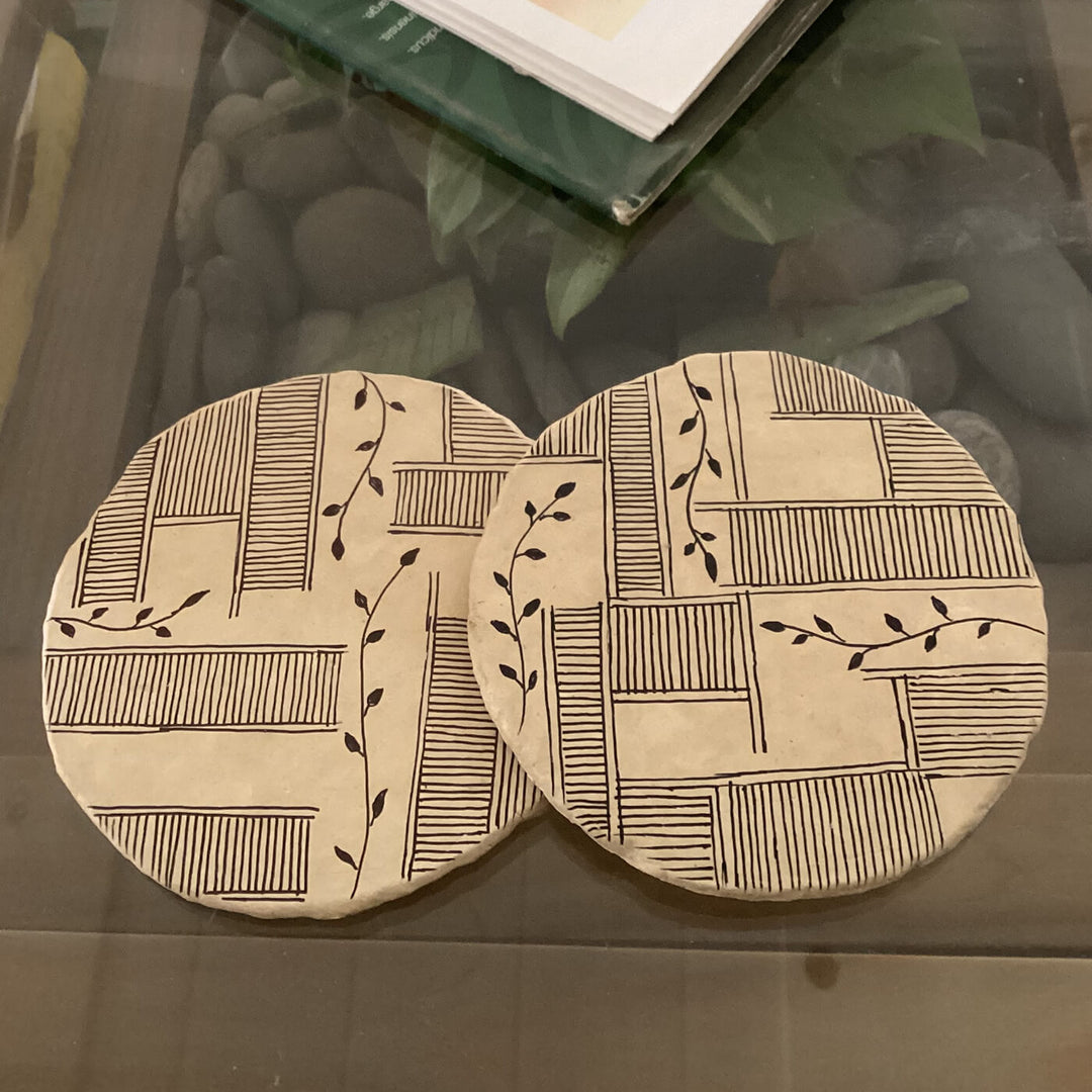 Hand-Illustrated Coasters - Leaf Maze