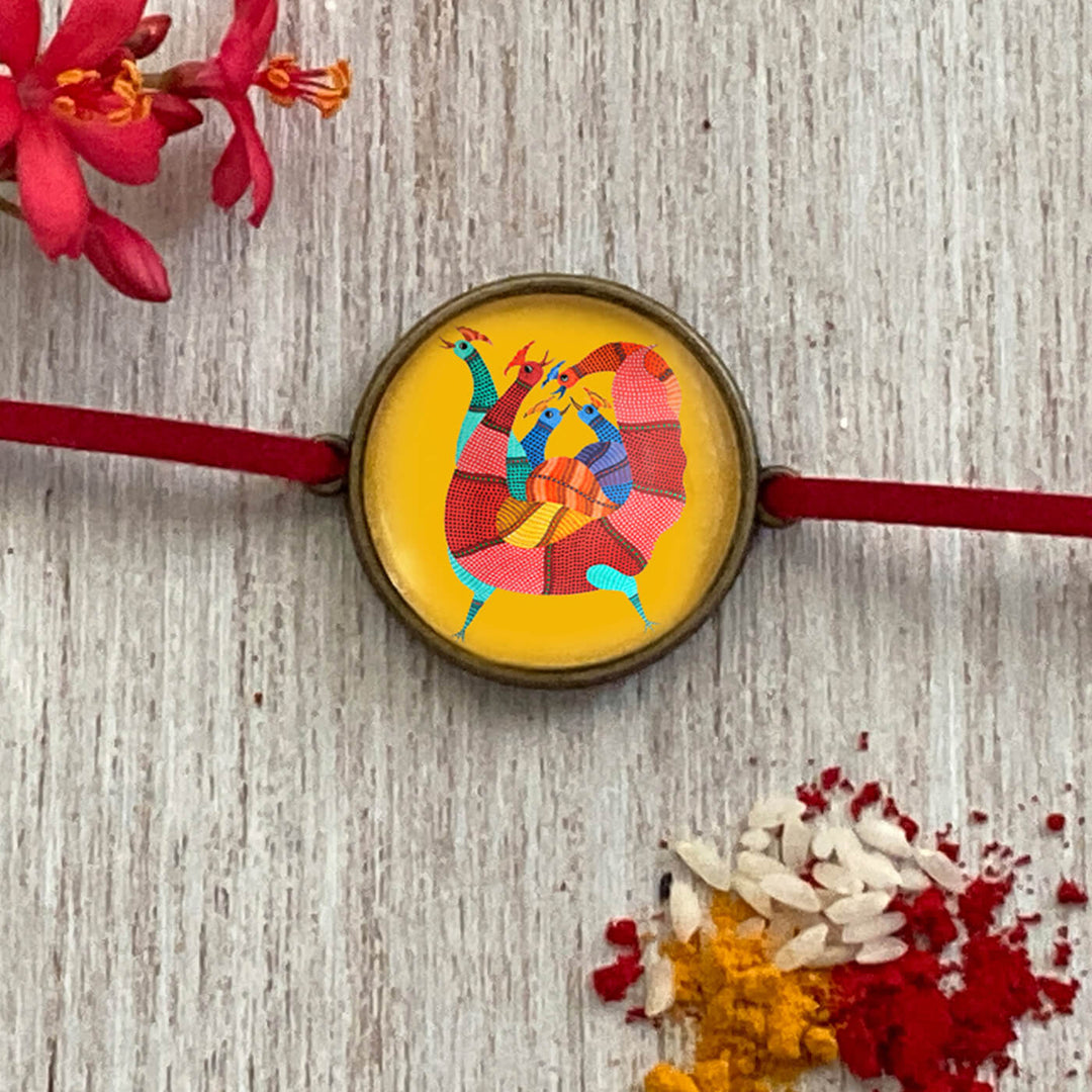 Gond Rooster Handcrafted Folkart Rakhi - Close-up Front View