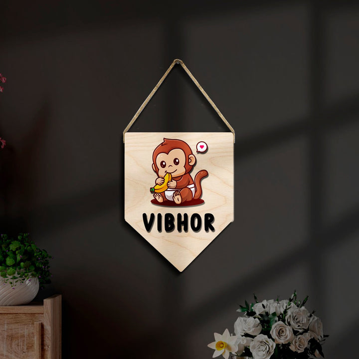 Kids Monkey Themed 3D Name Plate - Hanging on Rope Display
