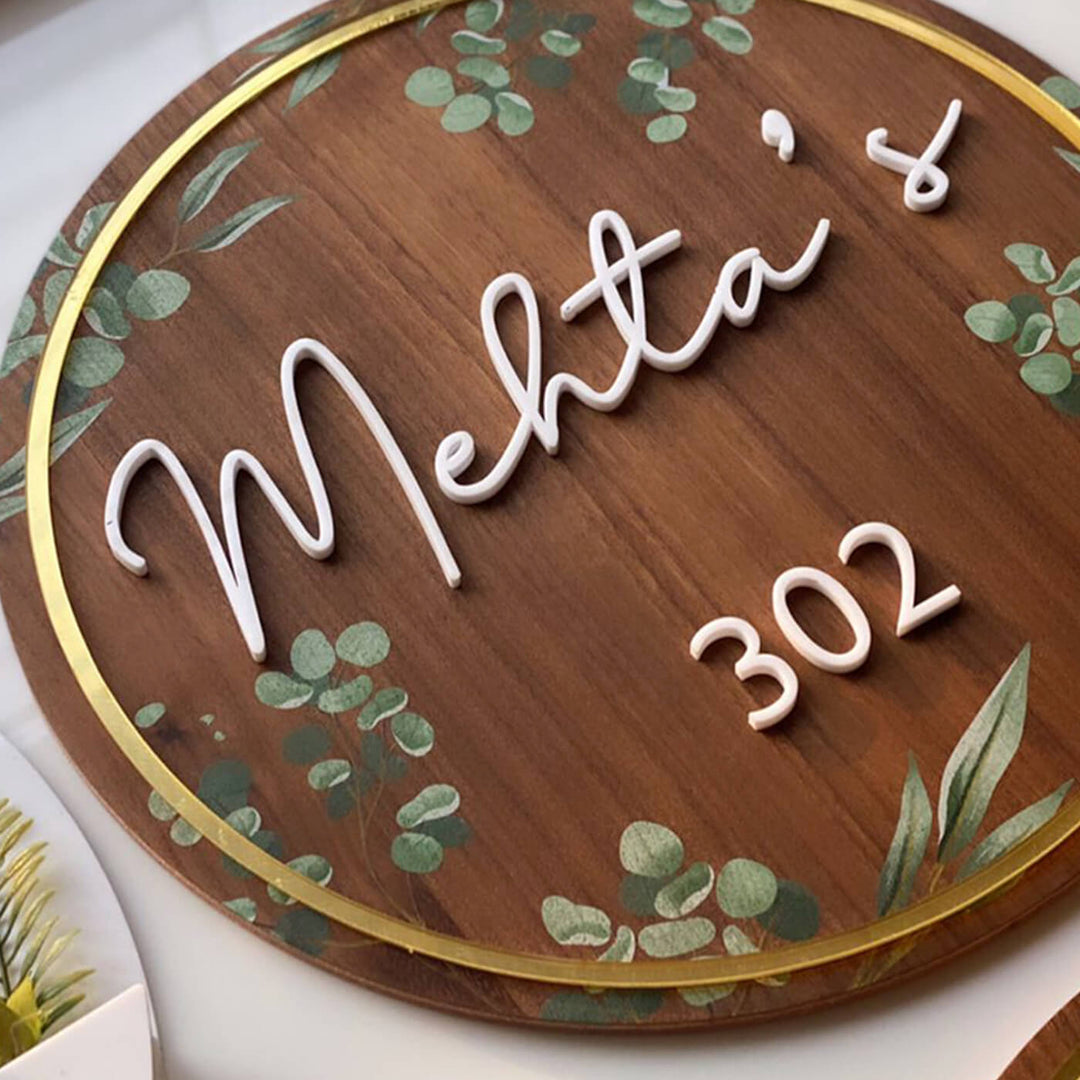 Wooden Personalised Floral Name Plate - Name Personalization Close-up