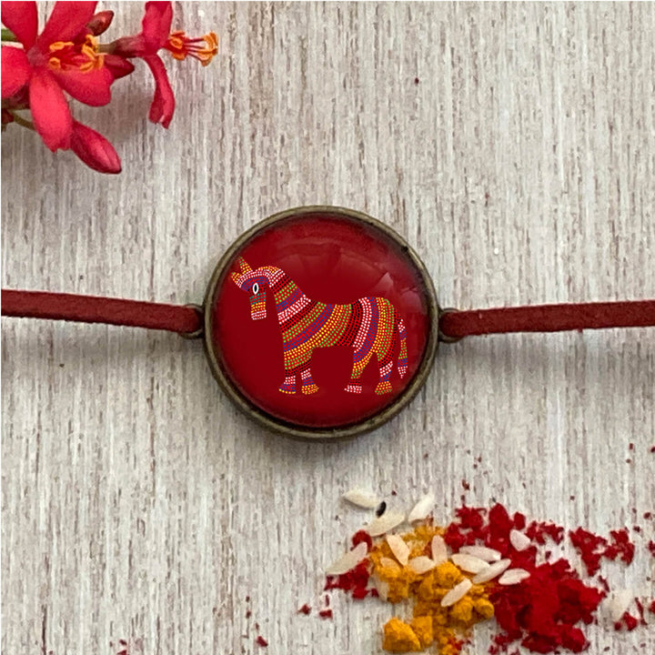 Bhil Horse Handcrafted Folkart Rakhi - Close-up Front View
