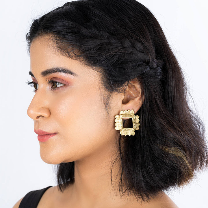 Handcrafted Dokra Rhombus Stud Earrings