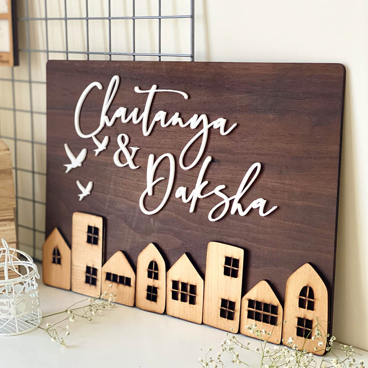 Personalised Wooden Rectangular House Name Plate 1 - Name Personalization Example Angled View