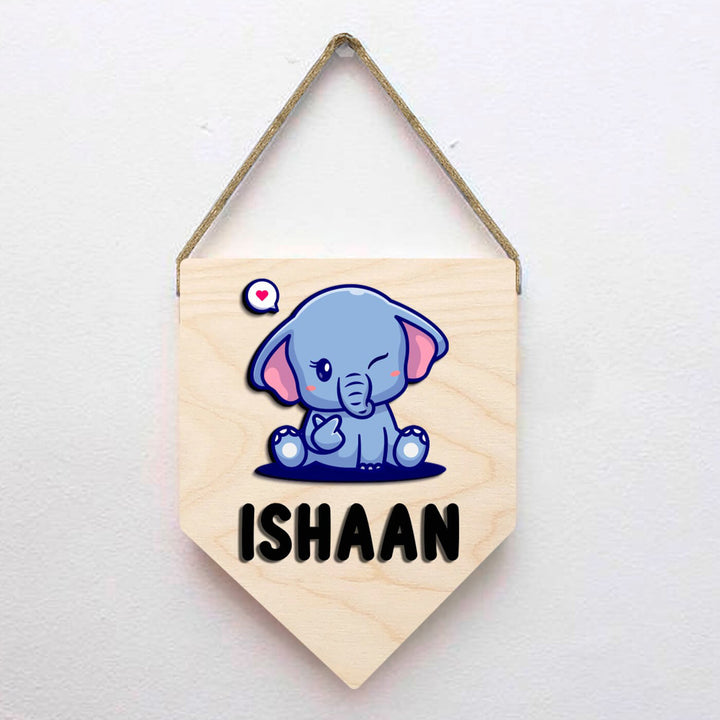 Kids Elephant Themed 3D Name Plate - Hanging with Name Personalization Example