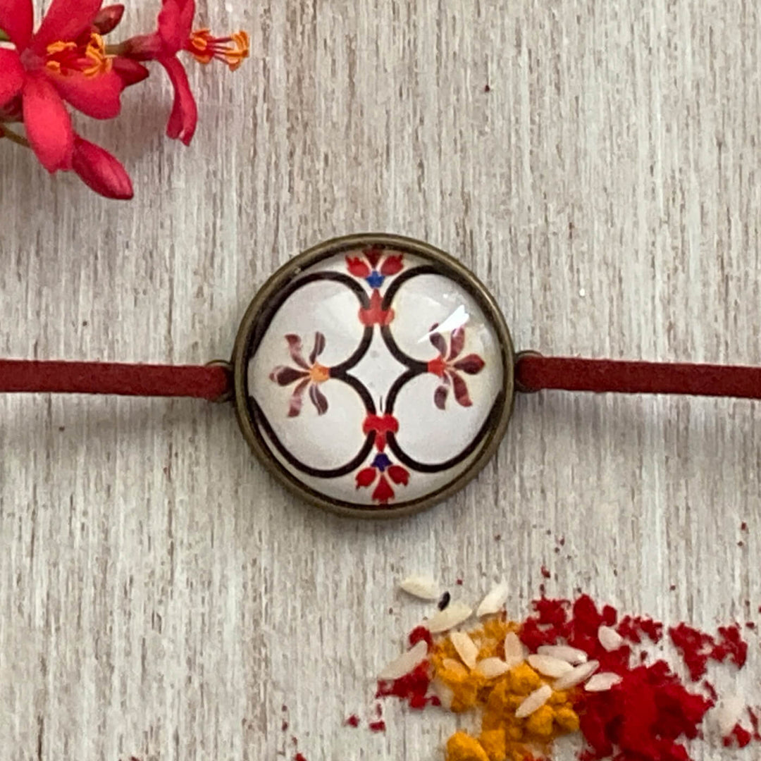 Lord Ganesha Kalighat Pat Folkart Rakhi - Close-up Front View Pattern Design
