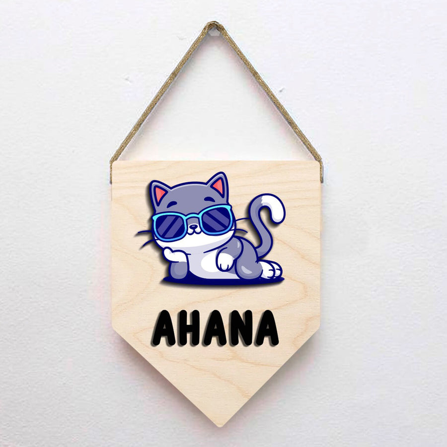Kids Cat Themed 3D Name Plate - Hanging with Name Personalization
