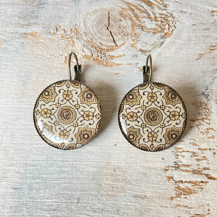 Brown Ajrakh Painted Earring