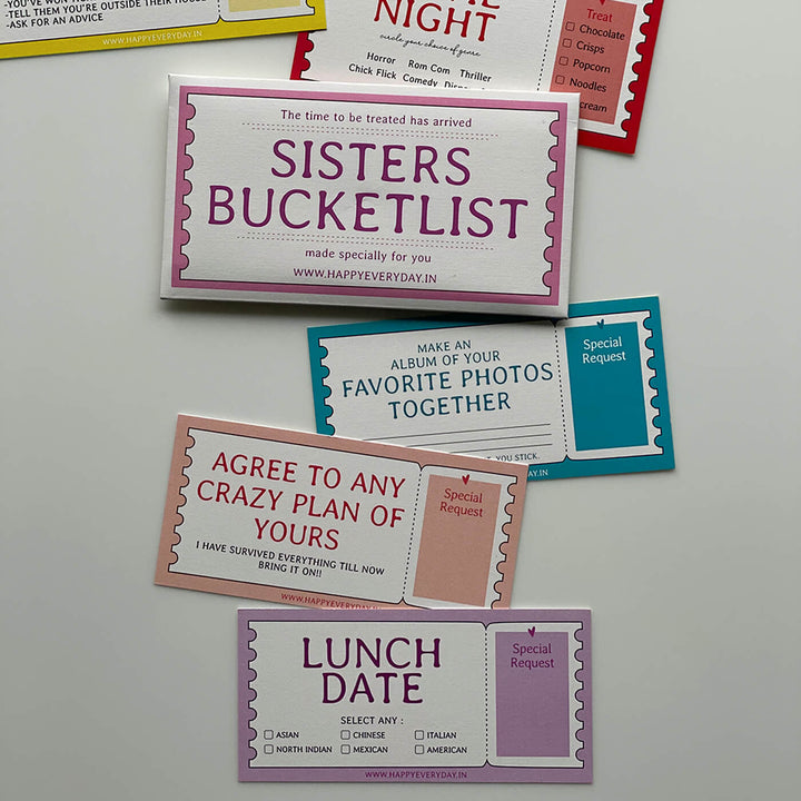 Sister Bucketlist Activity Coupons | 10 Cards