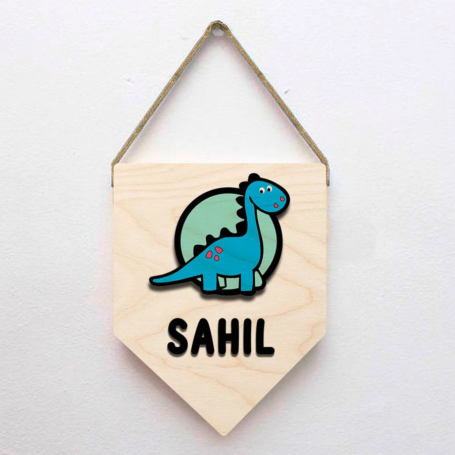 Kids Dinosaur Themed 3D Name Plate - Hanging Wall Decor Front View
