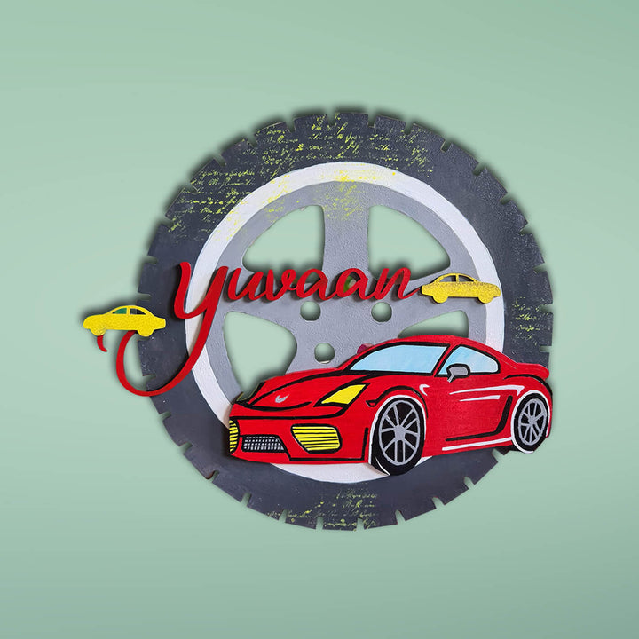 Car With Tyre Name Plate For Kids - Front View with Name Personalization