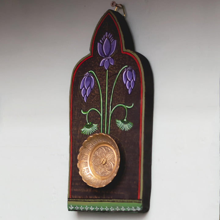 Handpainted Wooden Wall Art with Brass Ornament - Lavender Green
