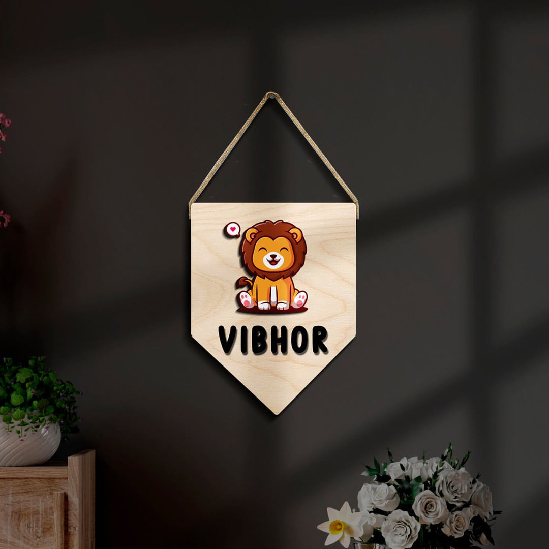 Kids Lion Themed 3D Name Plate - Hanging on Wall Display
