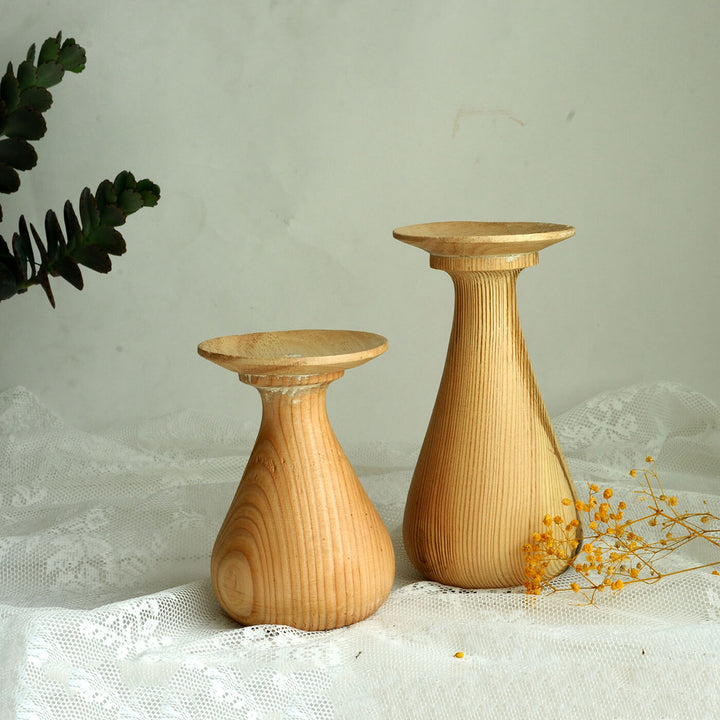 Handcrafted Quoit Rubber Wood Candle Holders | Set Of 2