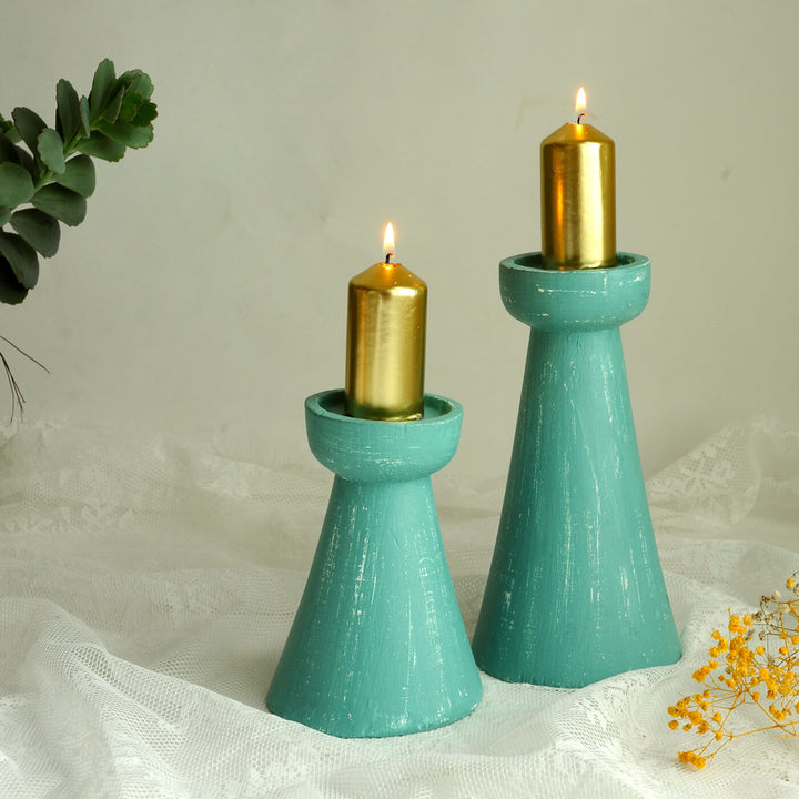 Handcrafted Conical Pine Wood Candle Holders | Set Of 2