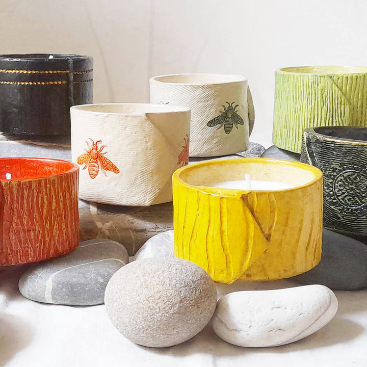 Handmade Bark Texture Soy Wax Paper Mache Candle For Christmas Decoration