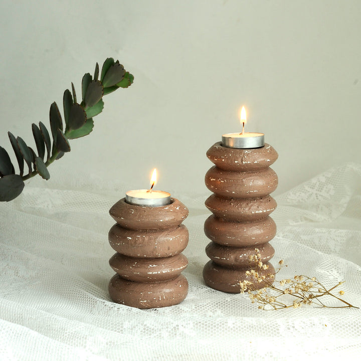 Handcrafted Circlet Pine Wood Candle Holders | Set Of 2