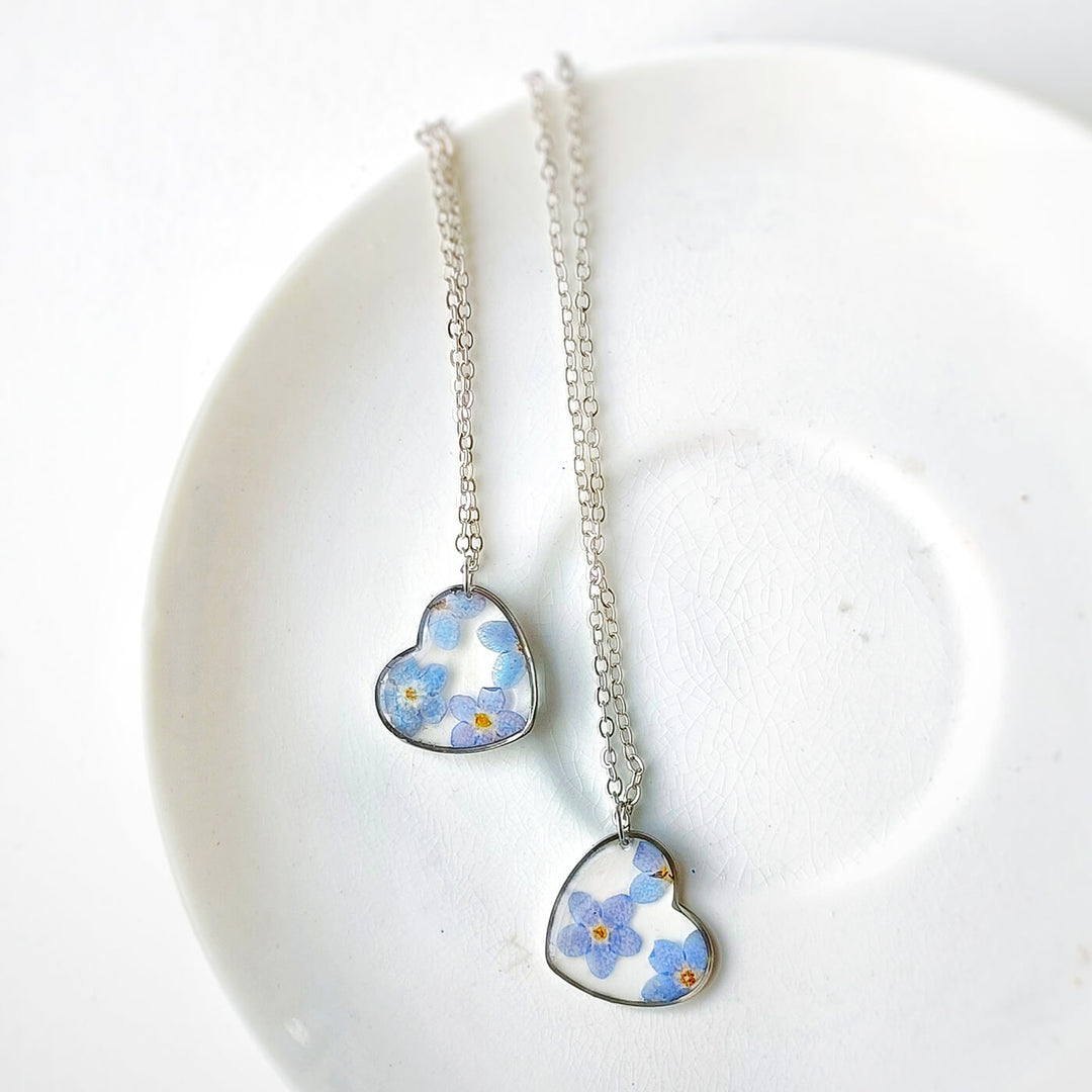Heartbeat Preserved Flower Necklace - Forget Me Not