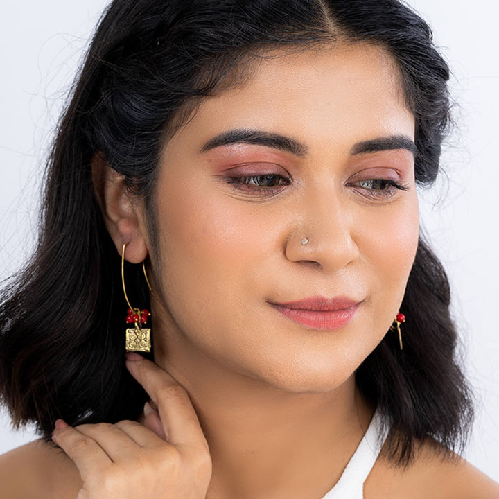 Handcrafted Square Dangle Gold Tone Earrings