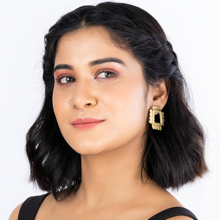 Handcrafted Dokra Rhombus Stud Earrings