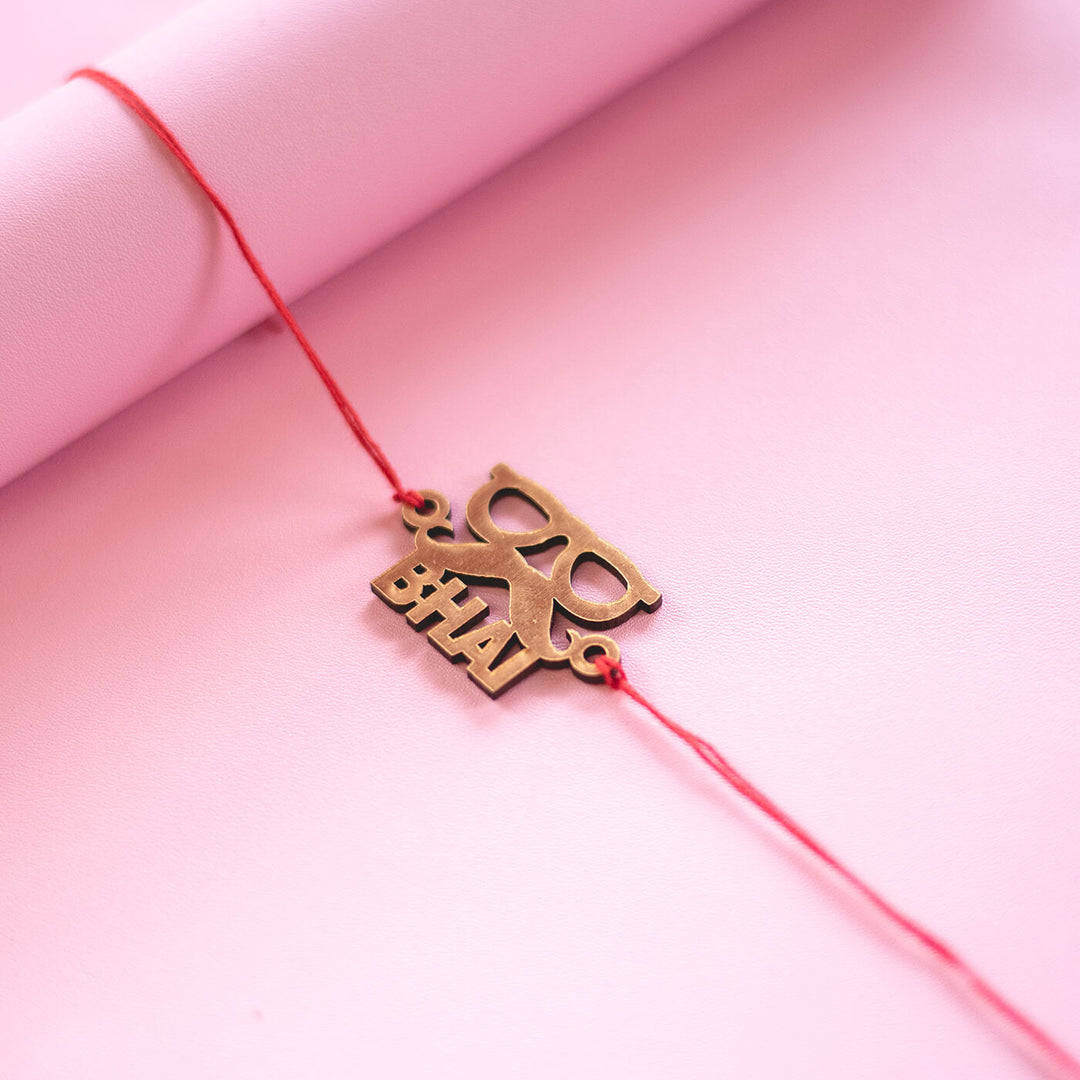 Sunglasses Mustache Bhai Mdf Rakhi - Close-up of Rakhi charm (4)