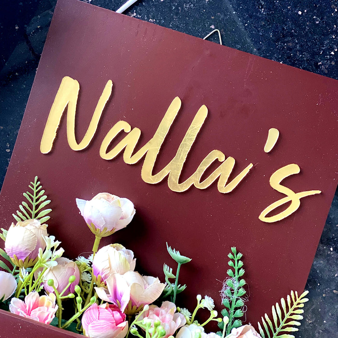 Personalised Mdf Flower Planter Name Plate 1 - Close-up of Front Text and Flowers