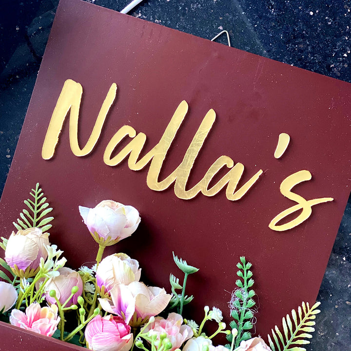 Personalised Mdf Flower Planter Name Plate 1 - Close-up of Front Text and Flowers