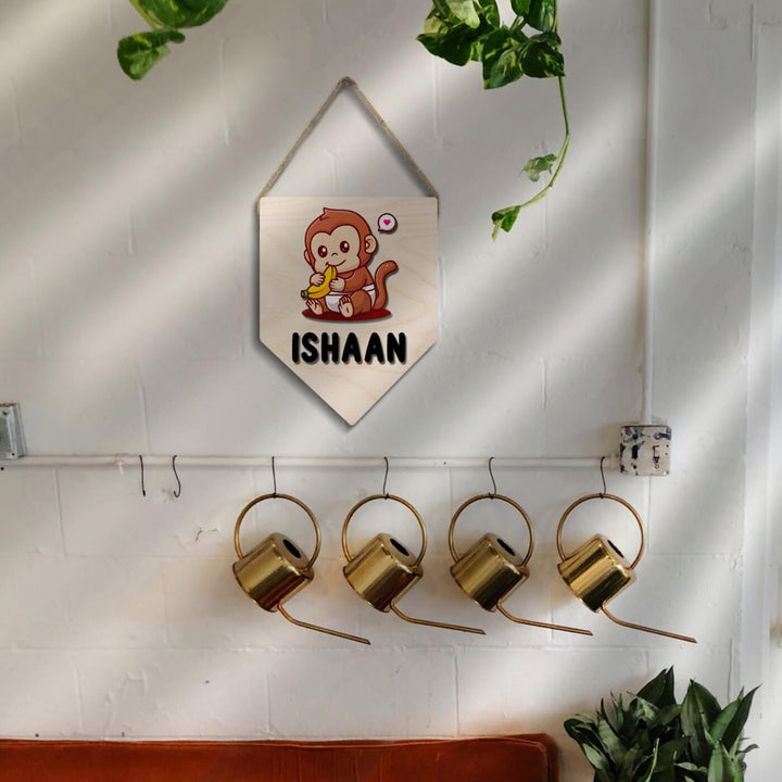 Kids Monkey Themed 3D Name Plate - Hanging on Wall with Personalized Name