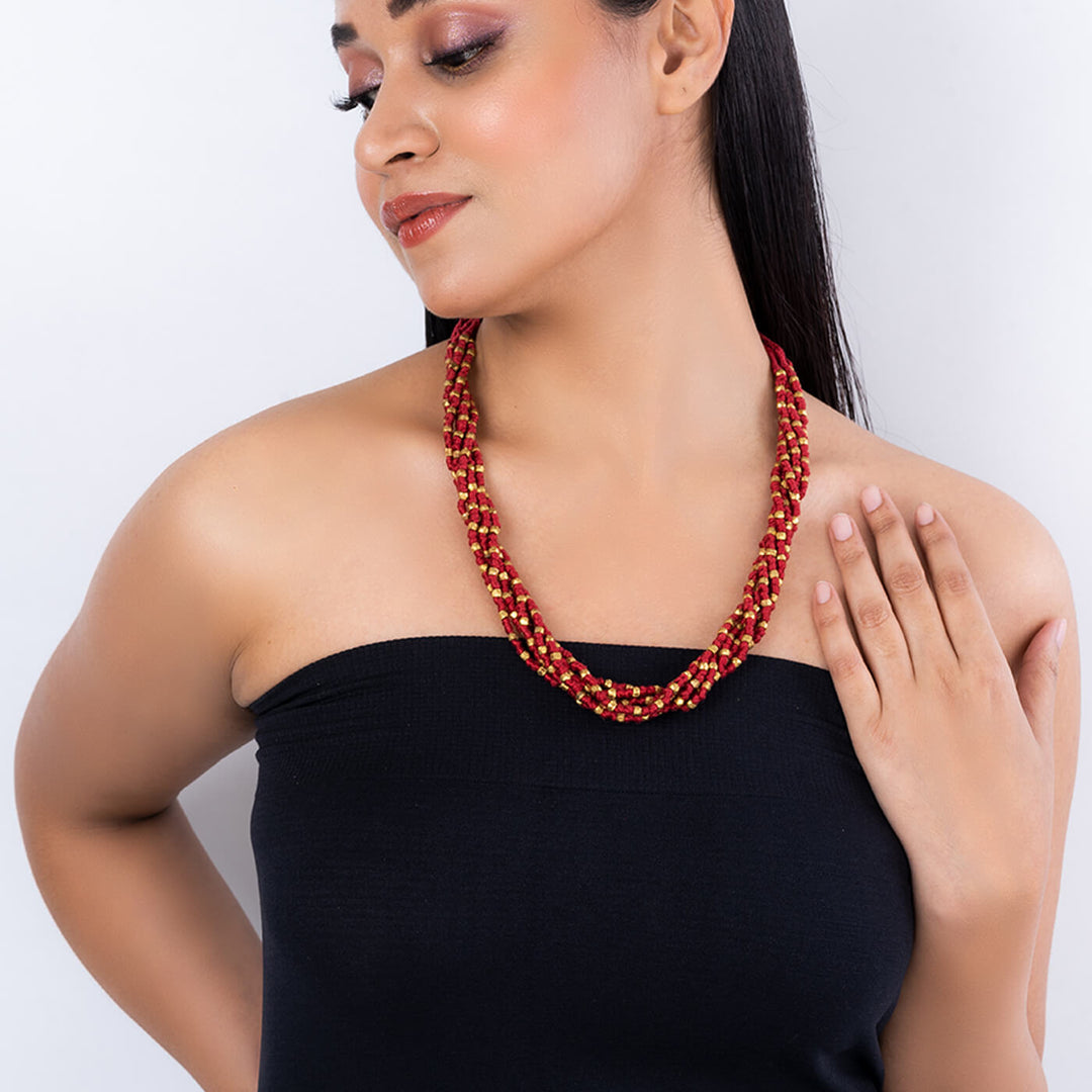 Contemporary Handmade Brown Octa Layered Necklace