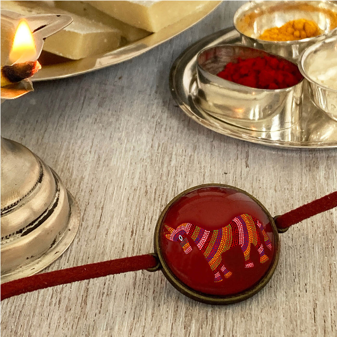 Bhil Horse Handcrafted Folkart Rakhi - Rakhi with Traditional Items Setup