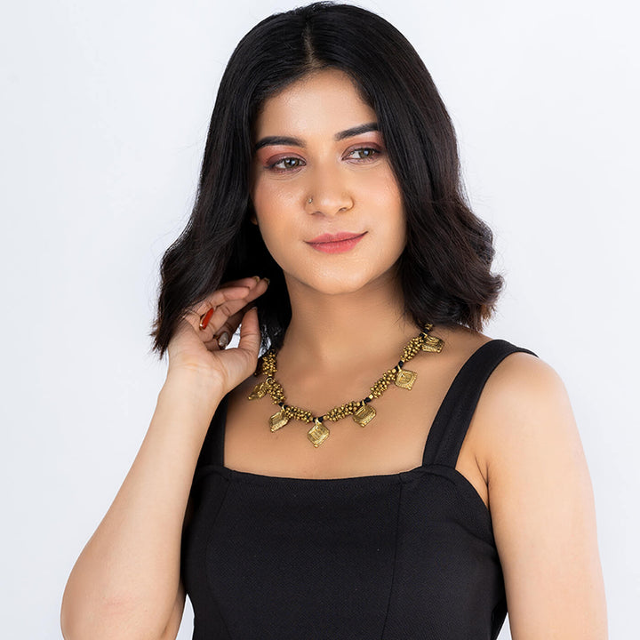 Contemporary Handmade Square Dhokra Coated Choker