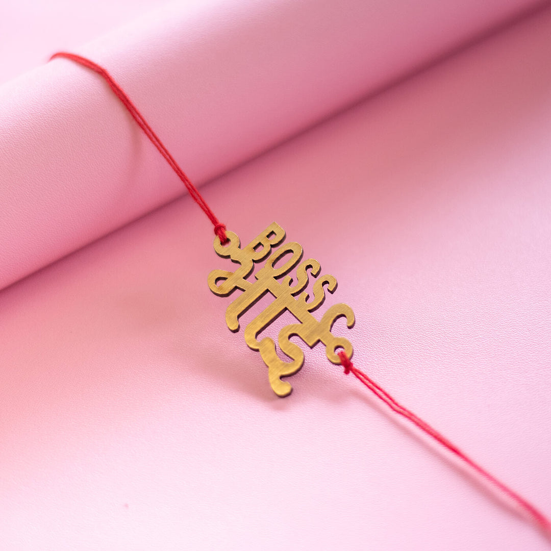 Boss Bhai Mdf Rakhi - Close-up of repeated bracelet centerpiece