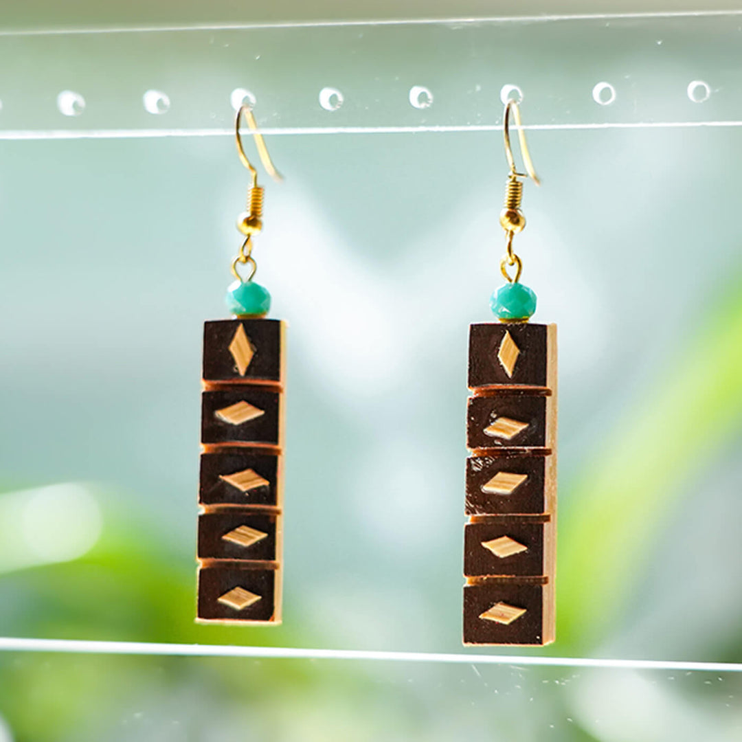 5-Blocked Handcrafted Bamboo Earrings