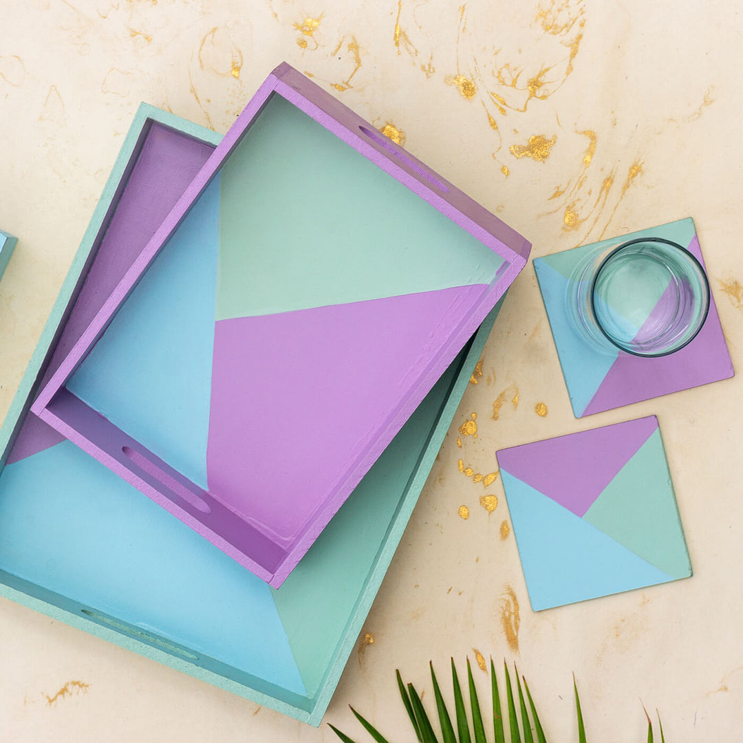 Handpainted Kshitija Pastel Trays - Set of 2