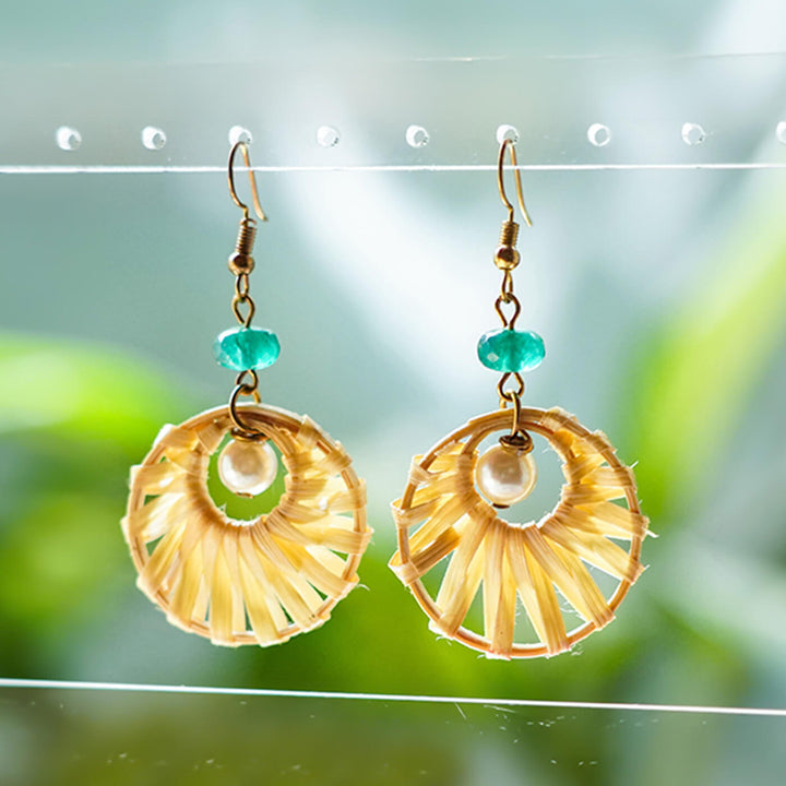 Handcrafted Round Bamboo Earrings with Beads