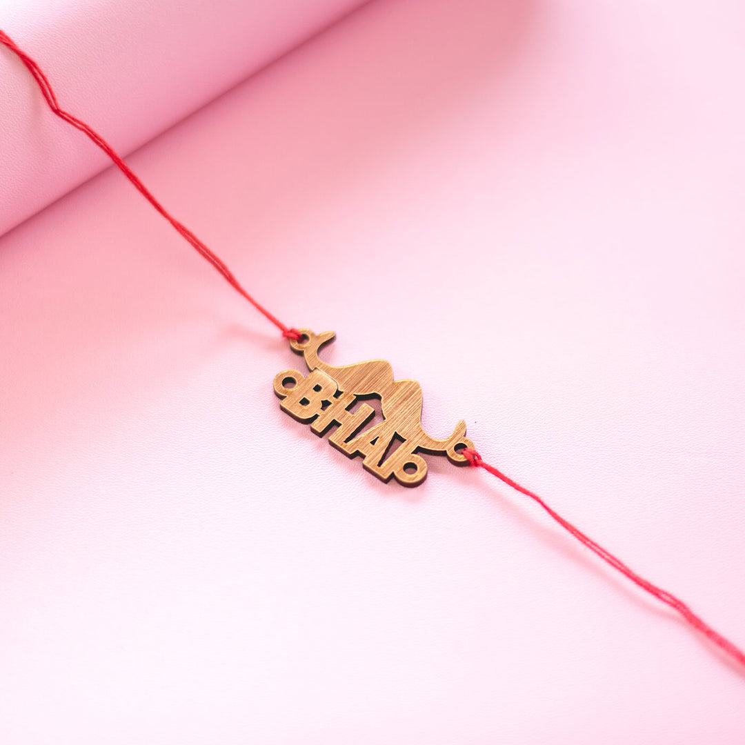 Mustache Bhai Mdf Rakhi - Front View Straightened
