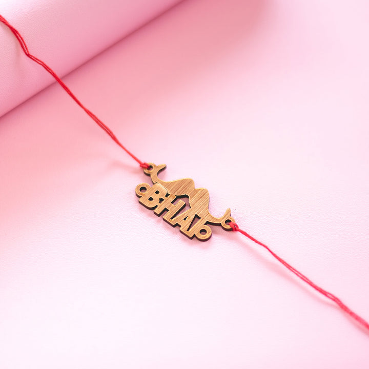Mustache Bhai Mdf Rakhi - Front View Straightened