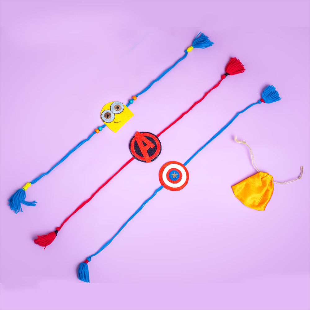 Kids Rakhi Set Fun Power - Flat Lay of Rakhi set