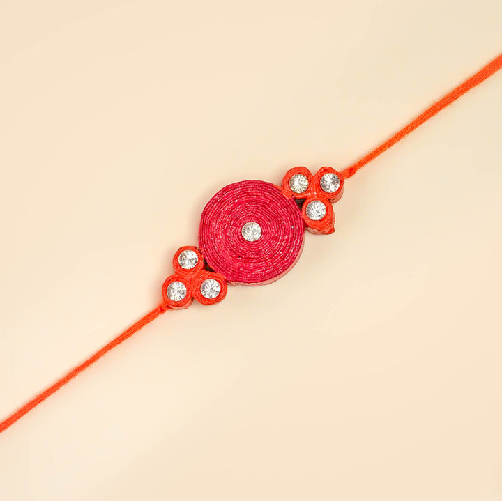 Paper Mache Rakhi Crimson Rakhi - Close-up Detailing View