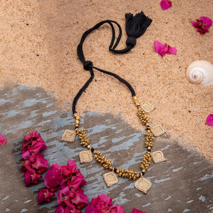 Contemporary Handmade Square Dhokra Coated Choker