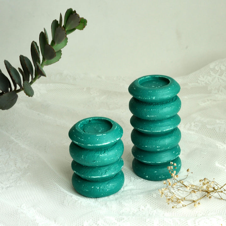 Handcrafted Circlet Pine Wood Candle Holders | Set Of 2