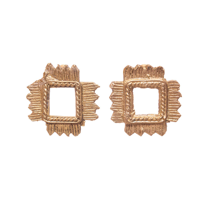 Handcrafted Dokra Rhombus Stud Earrings
