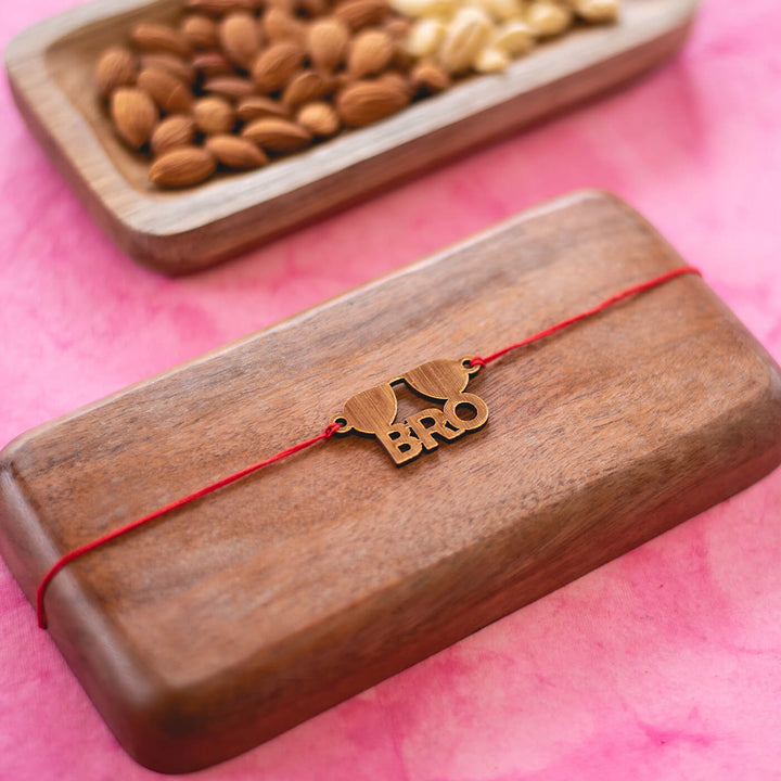 Aviators Bro Mdf Rakhi - Styled on Wooden Surface
