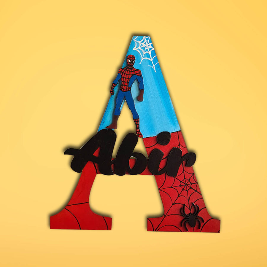 Spiderman Monogram Name Plate For Kids - Front View with Name Personalization