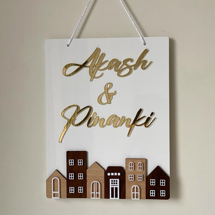 Personalised Acrylic Rectangular House Name Plate - Front View Hanging with String