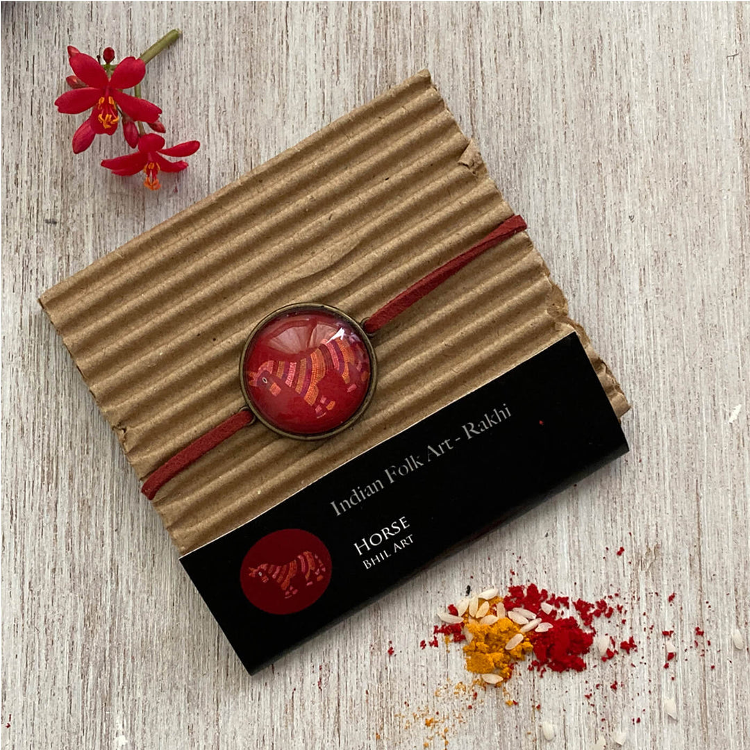 Bhil Horse Handcrafted Folkart Rakhi - Packaged Rakhi Presentation