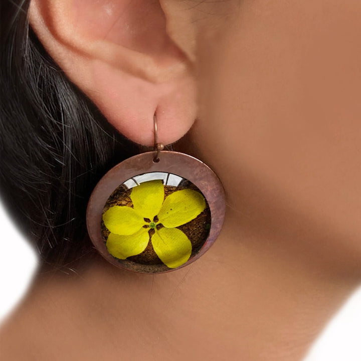 Yellow Laburnum Copper Earrings
